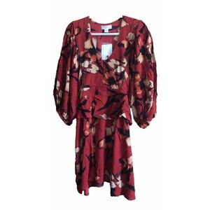 Band of the Free Dolly Red Floral Puff Sleeve Mini Dress Size Large NWT